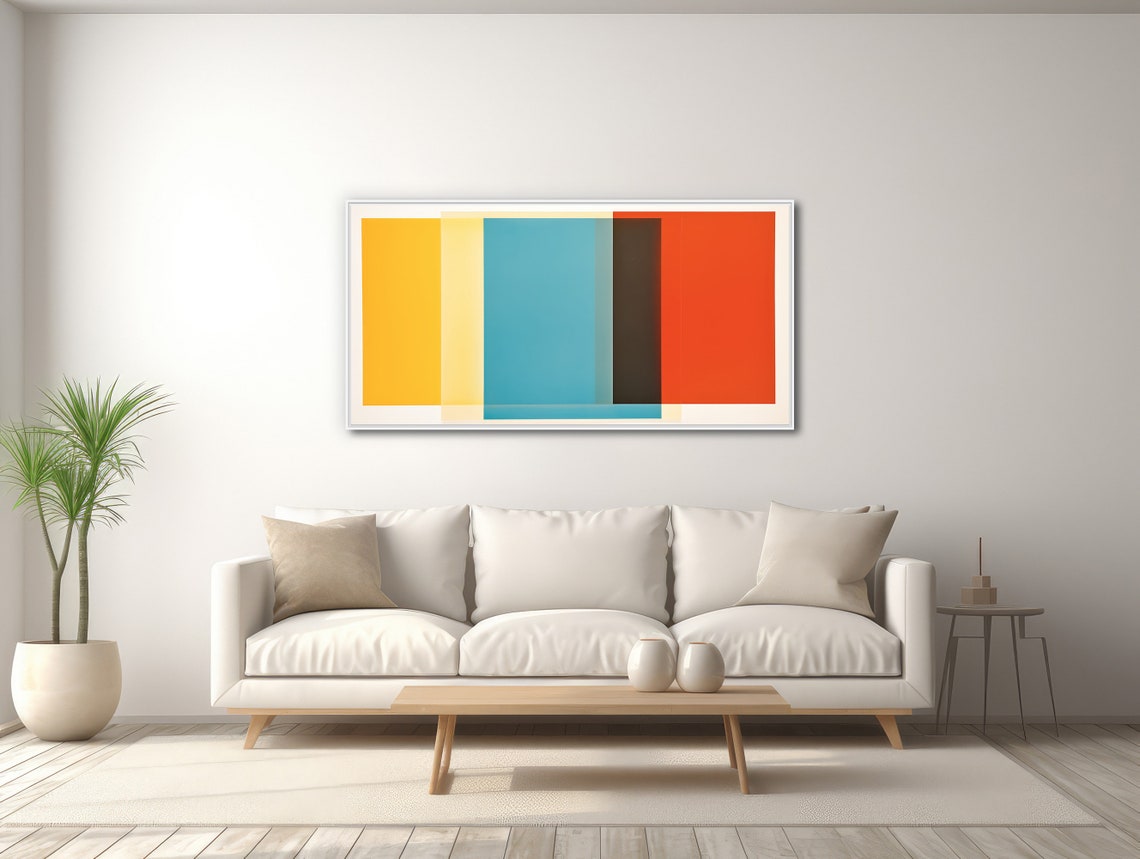 Panoramic Minimalist Gradient Color Blocks Yellow Teal Orange Print - Image 3