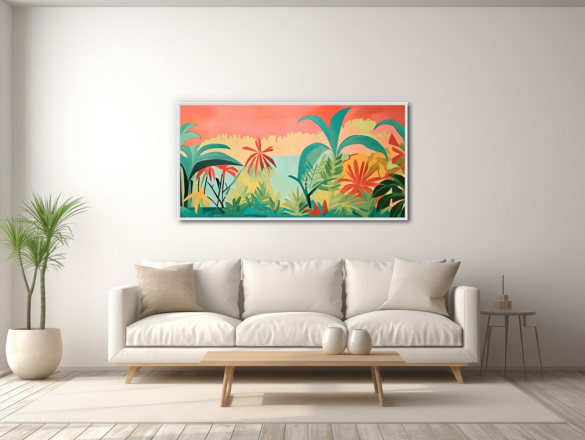 Tropical Landscape Painting Vibrant Abstract Botanical Wall Art Boho Style Gicle Print Or Framed Print Tropical Treetops - Image 3