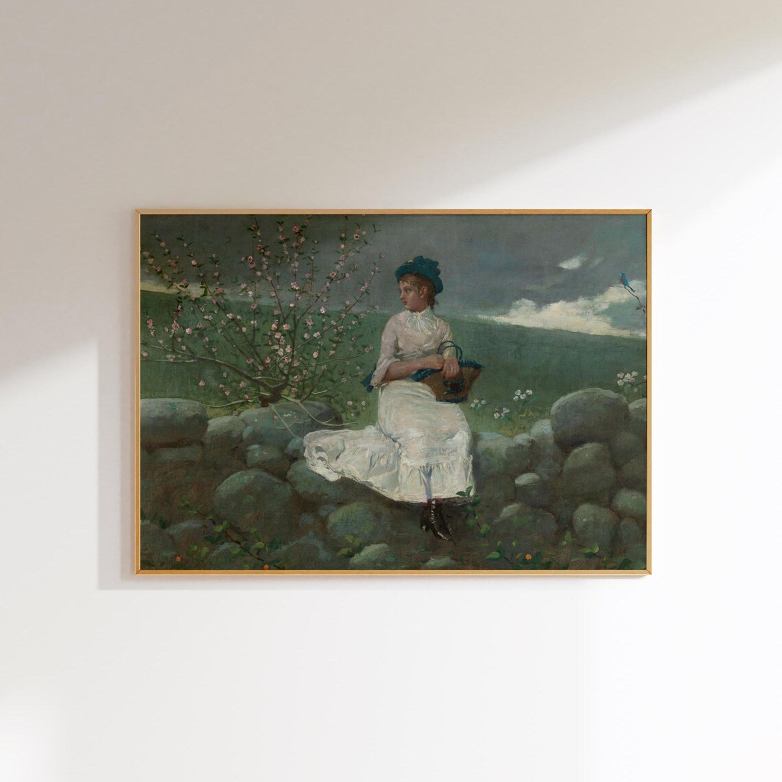 Peach Blossoms With Figure, Vintage Landscape Painting - Image 3