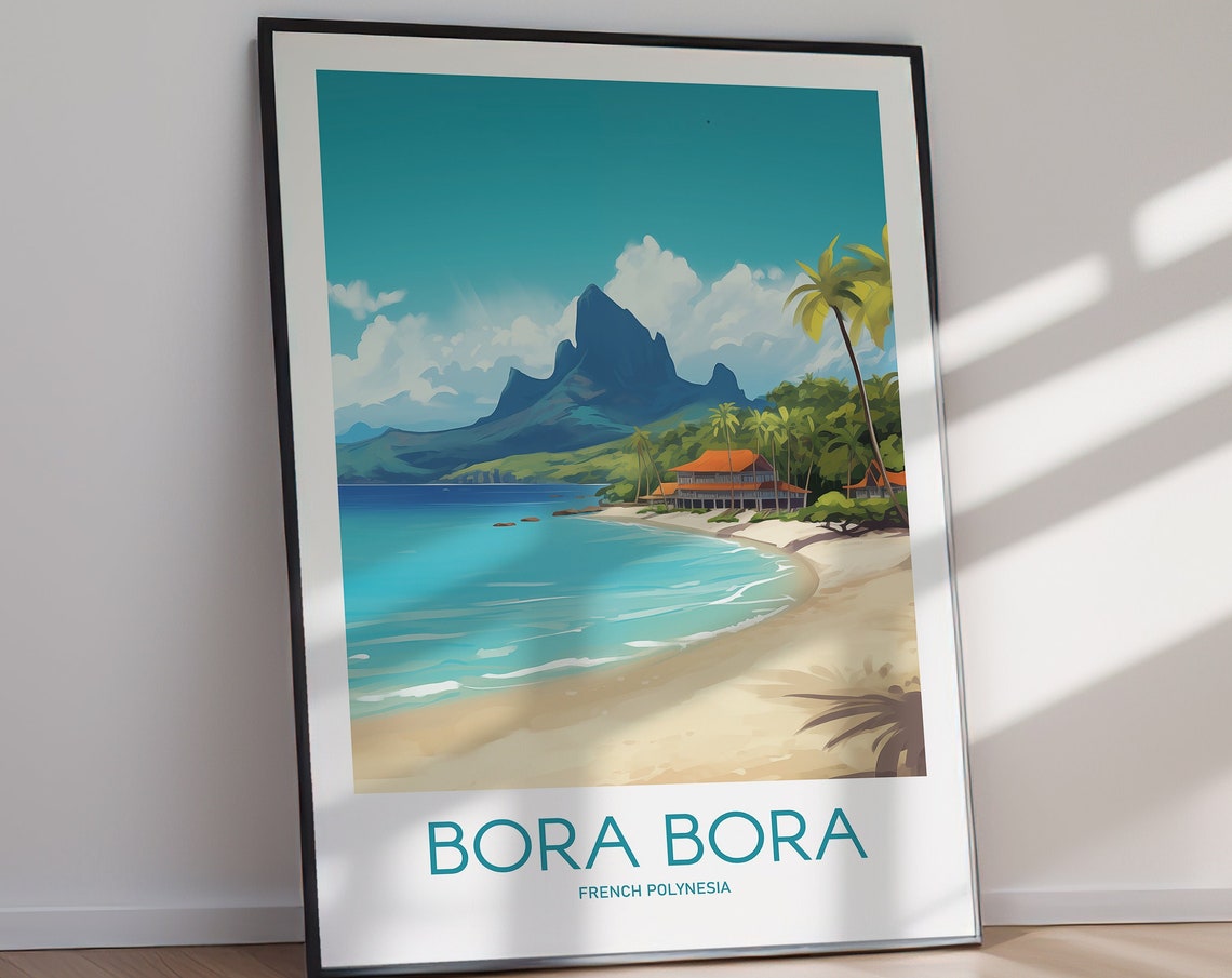 Bora Bora French Polynesia Island Palm Lagoon Travel Art Poster - Image 2