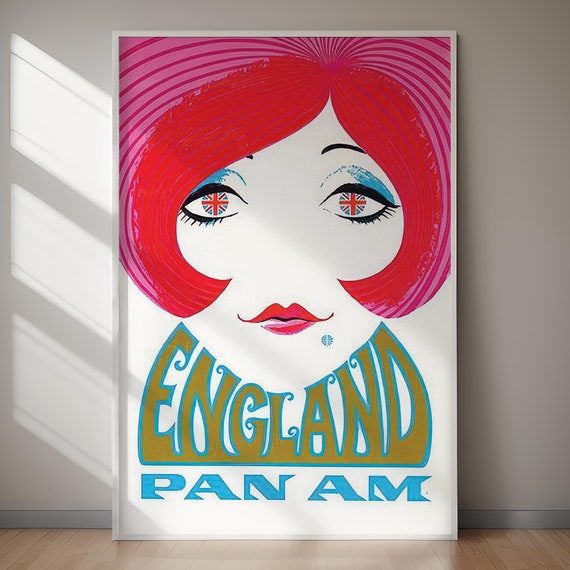 England Pan Am Retro Poster, Classic Travel Art Print