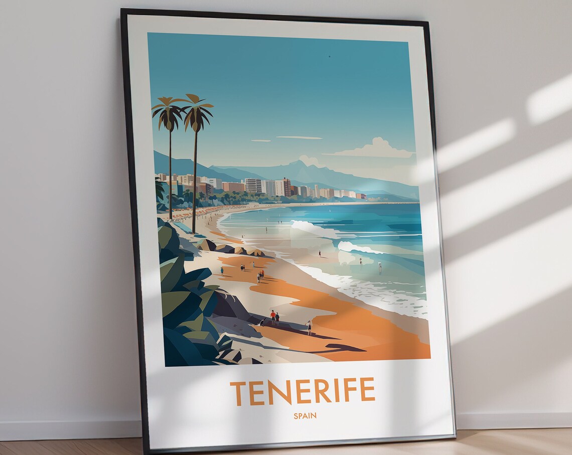 Tenerife Spain Sunny Beach Palms Coastal City Vintage Travel Poster - Image 3
