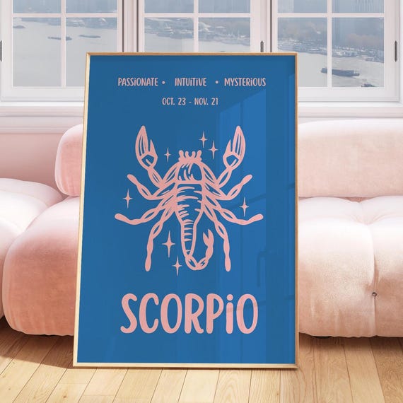 Pink Blue Scorpio Wall Art Postercolorful Zodiac Trendy Astrology Artscorpio Artinstant Artgallery Apartment
