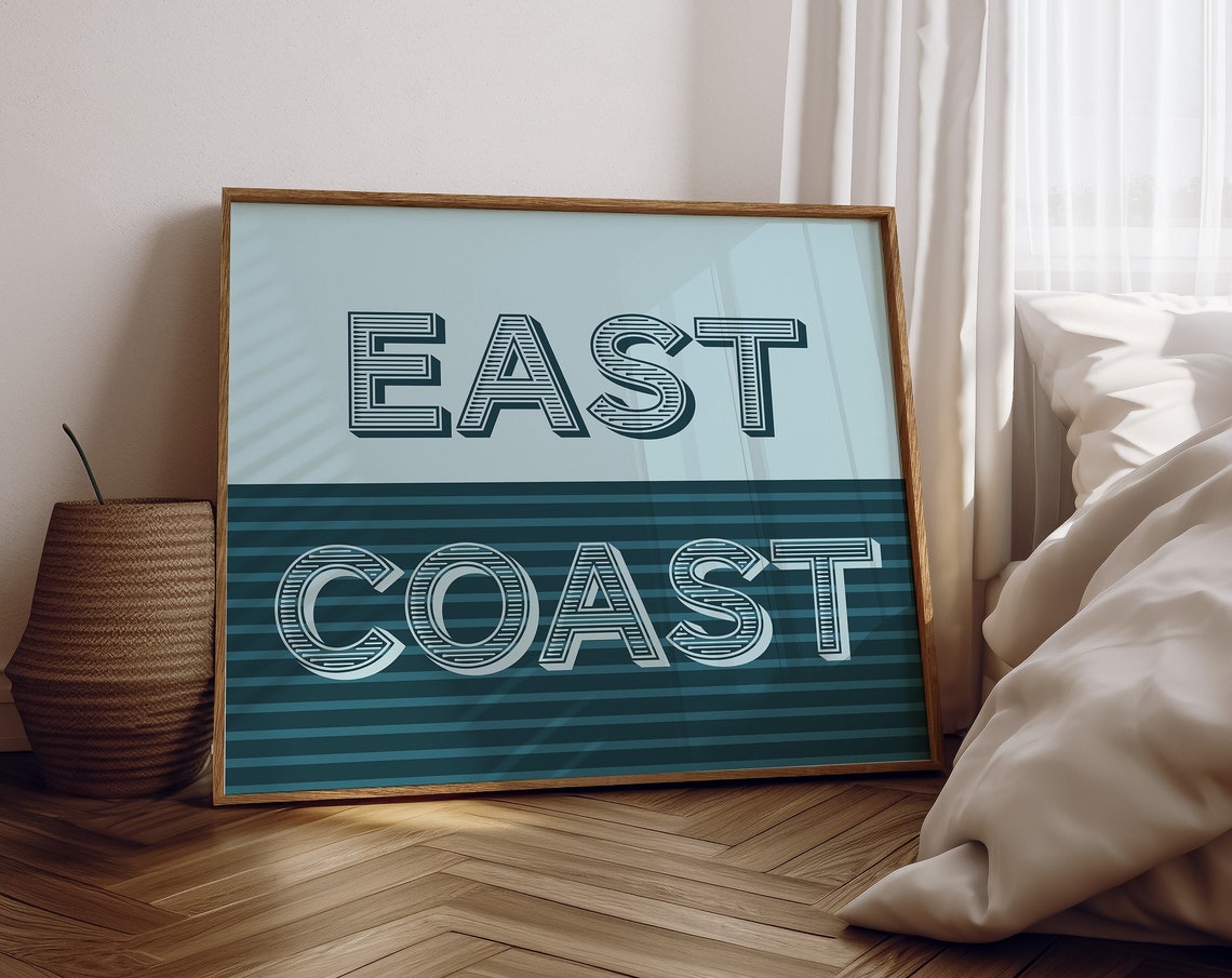East Coast Bold Retro Two Tone Blue Minimalist Coastal Poster