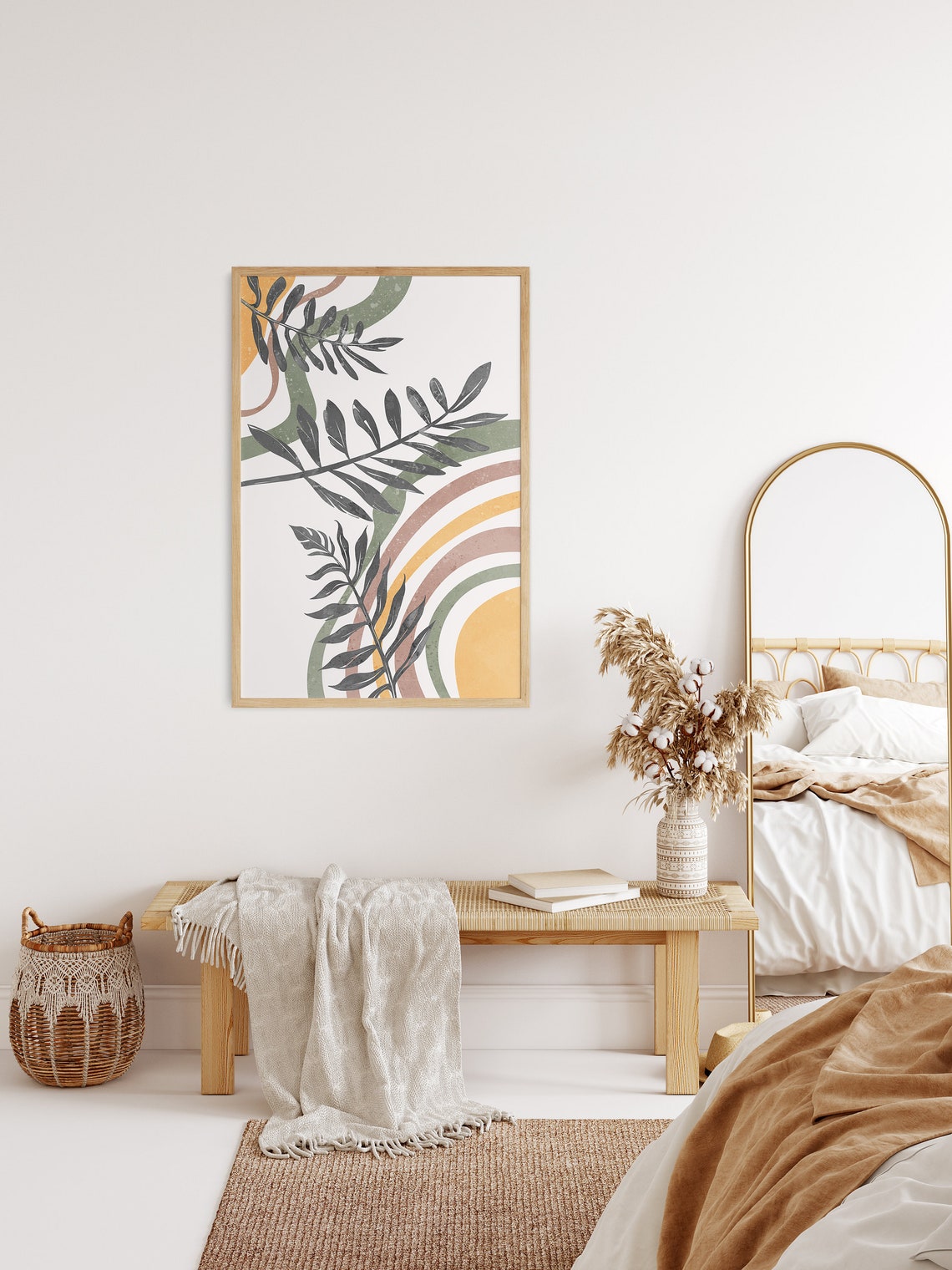 Boho Tropical Leaves Rainbow Arch Neutral Earthy Decor Poster - Image 2