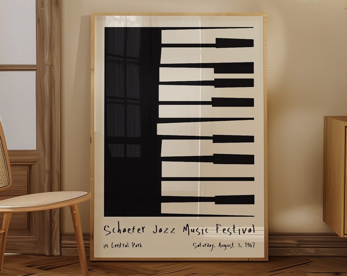 Schaefer Jazz Music Festival 1967 Piano Keys Retro Art Poster - Image 3