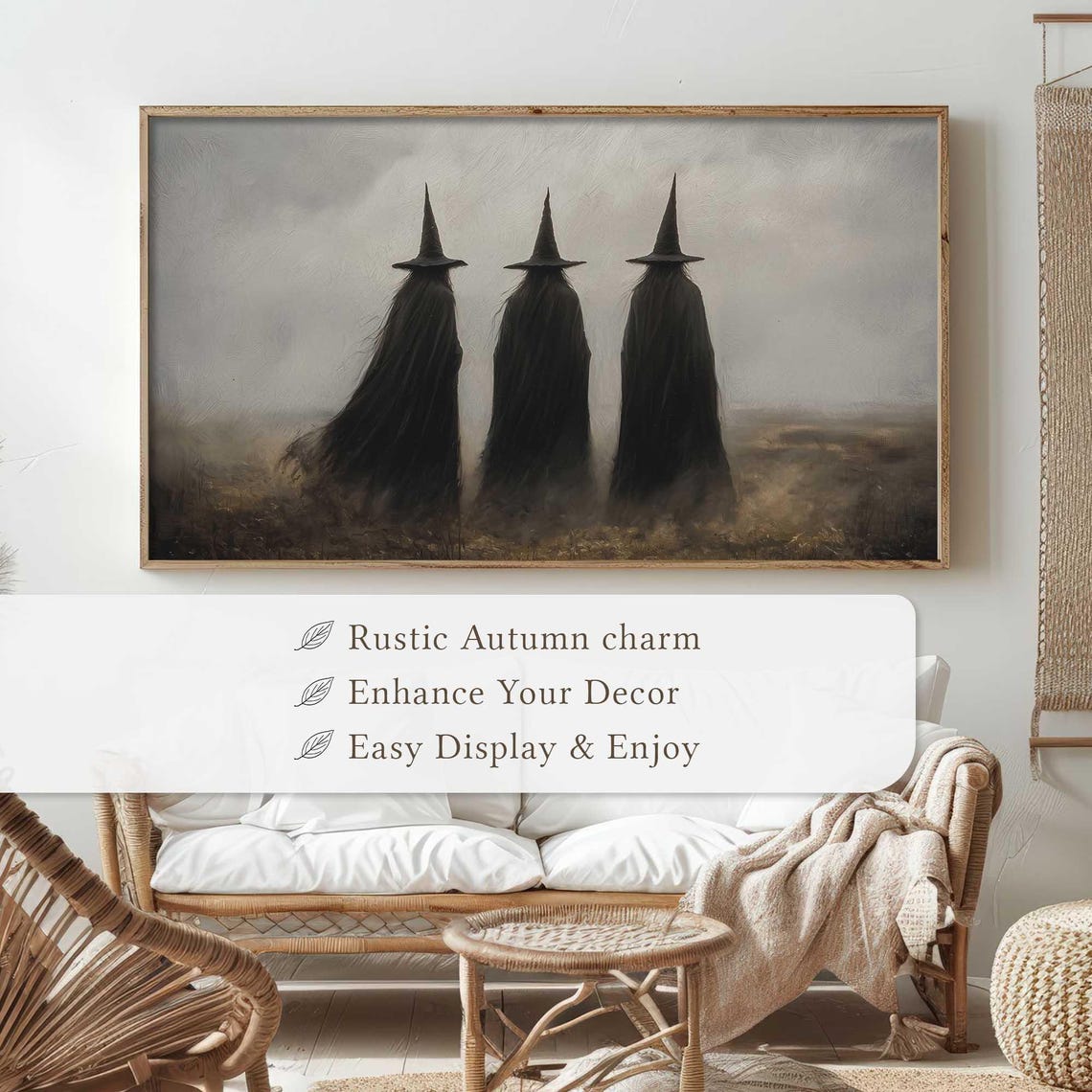 Three Witches In Fog Dark Witchy Coven Spooky Halloween Wall Art - Image 4