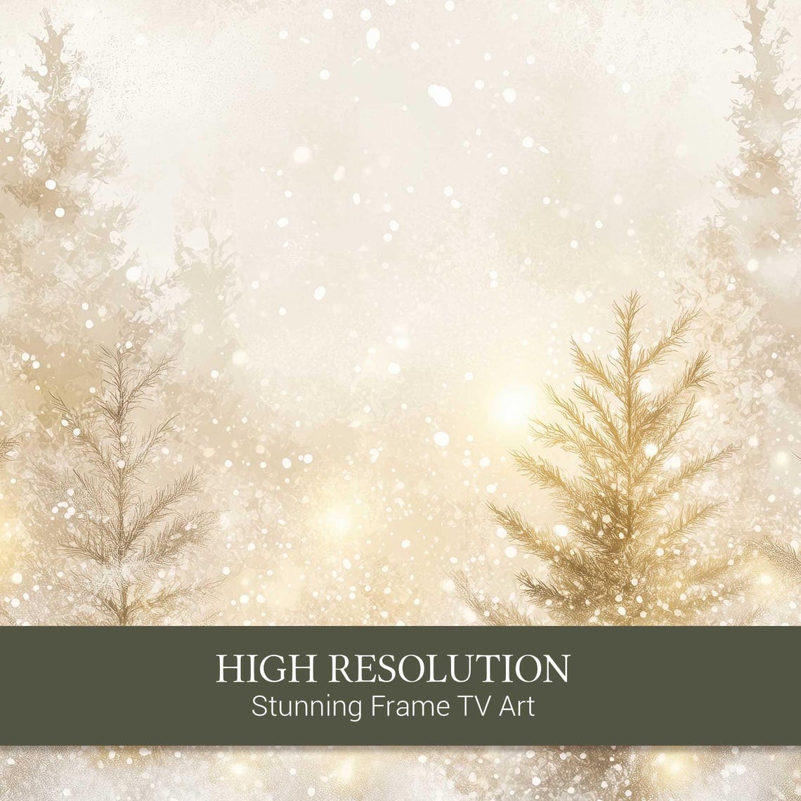 Golden Glowing Snowy Pines Christmas Lights Watercolor Poster - Image 4
