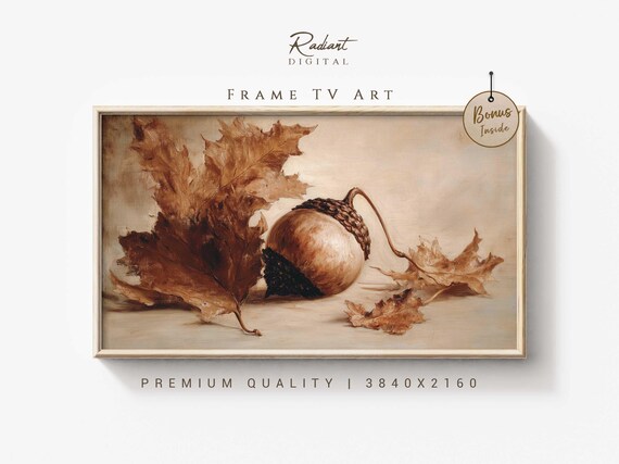 Giant Acorn Dried Oak Leaves Sepia Still Life Autumn Art Print