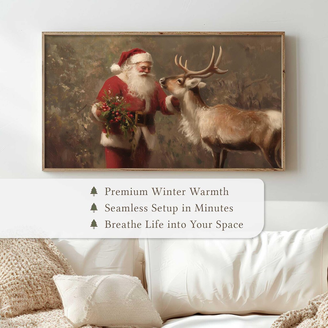 Classic Santa Claus With Reindeer Vintage Christmas Scene Poster - Image 5
