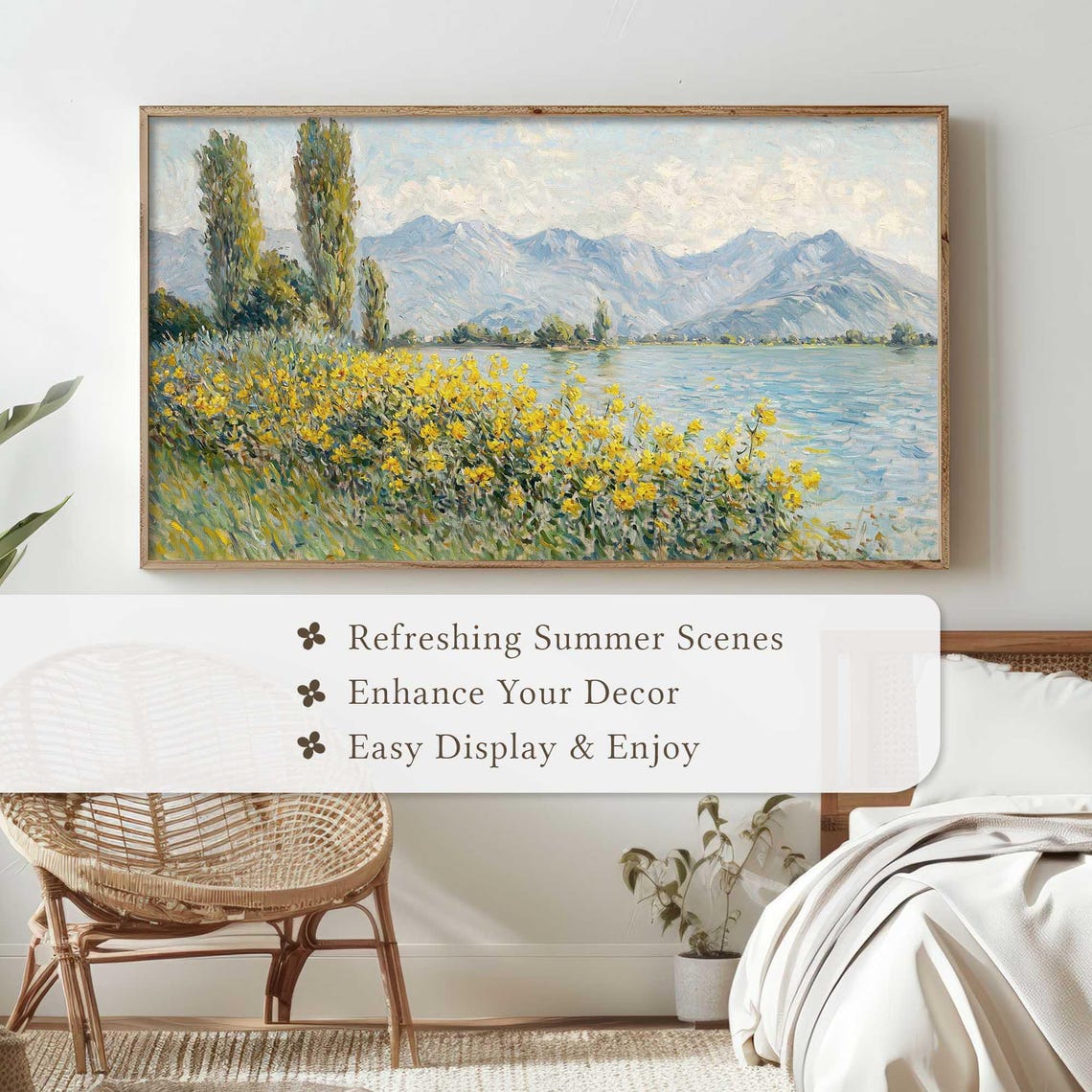 Sunny Lakeside Yellow Flowers Mountain Meadow Summer Wall Art - Image 4