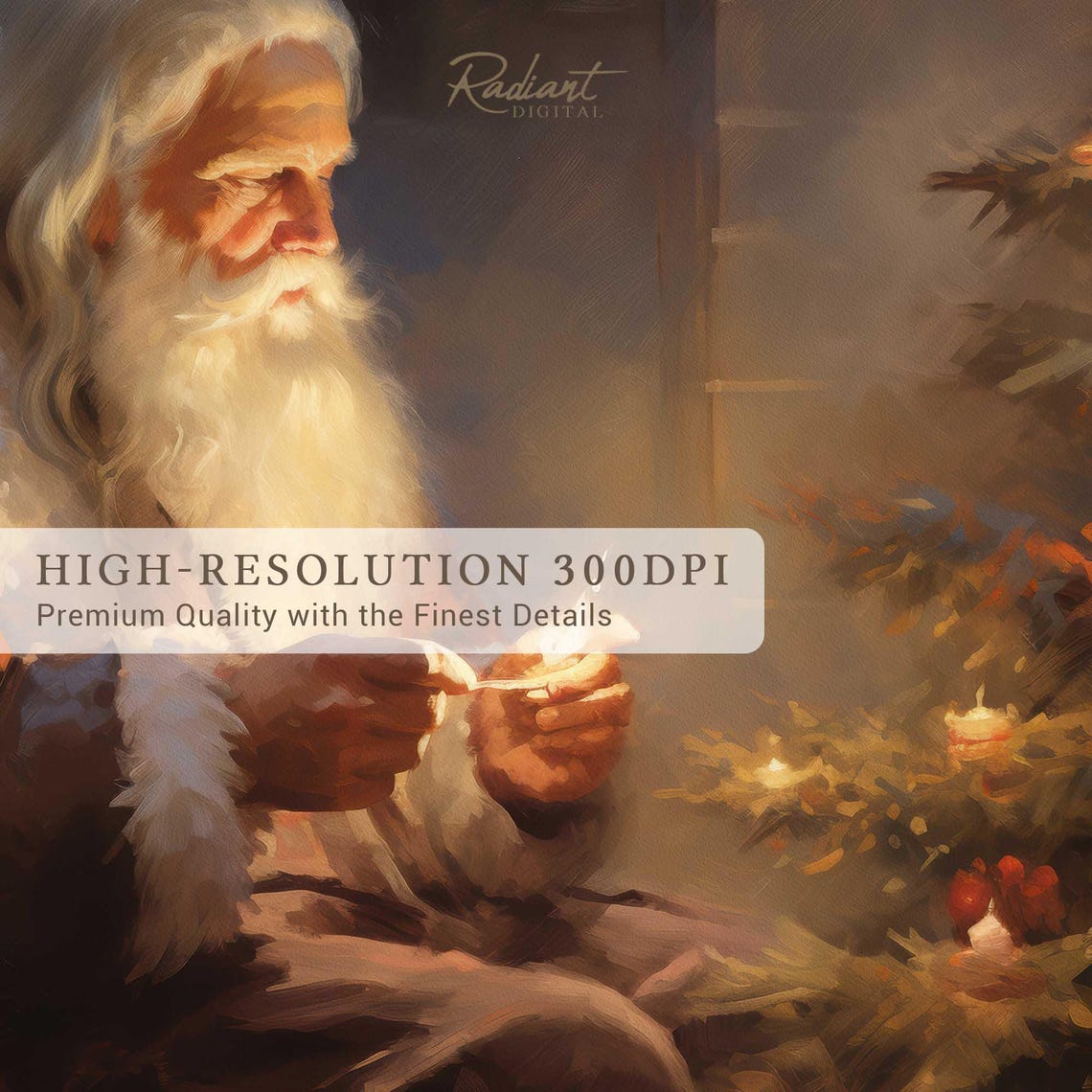 Santa Claus Lighting Christmas Tree Candlelight Holiday Art Poster - Image 3