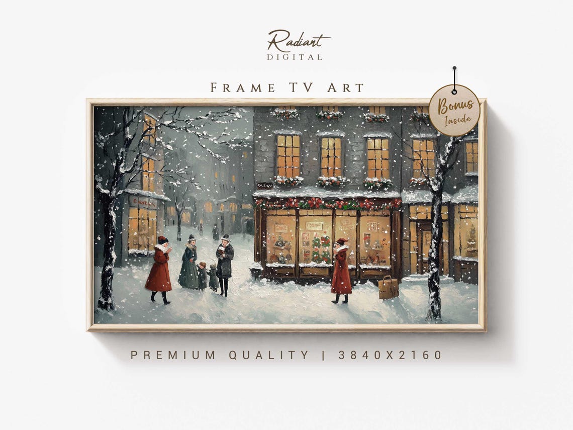 Vintage Christmas Scene Frame Tv Art Snowy Holiday Town Tv Art Cozy Winter Decor Christmas Frame Tv Art Festive Victorian Street Art