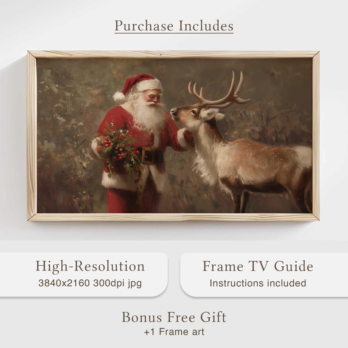 Classic Santa Claus With Reindeer Vintage Christmas Scene Poster - Image 4