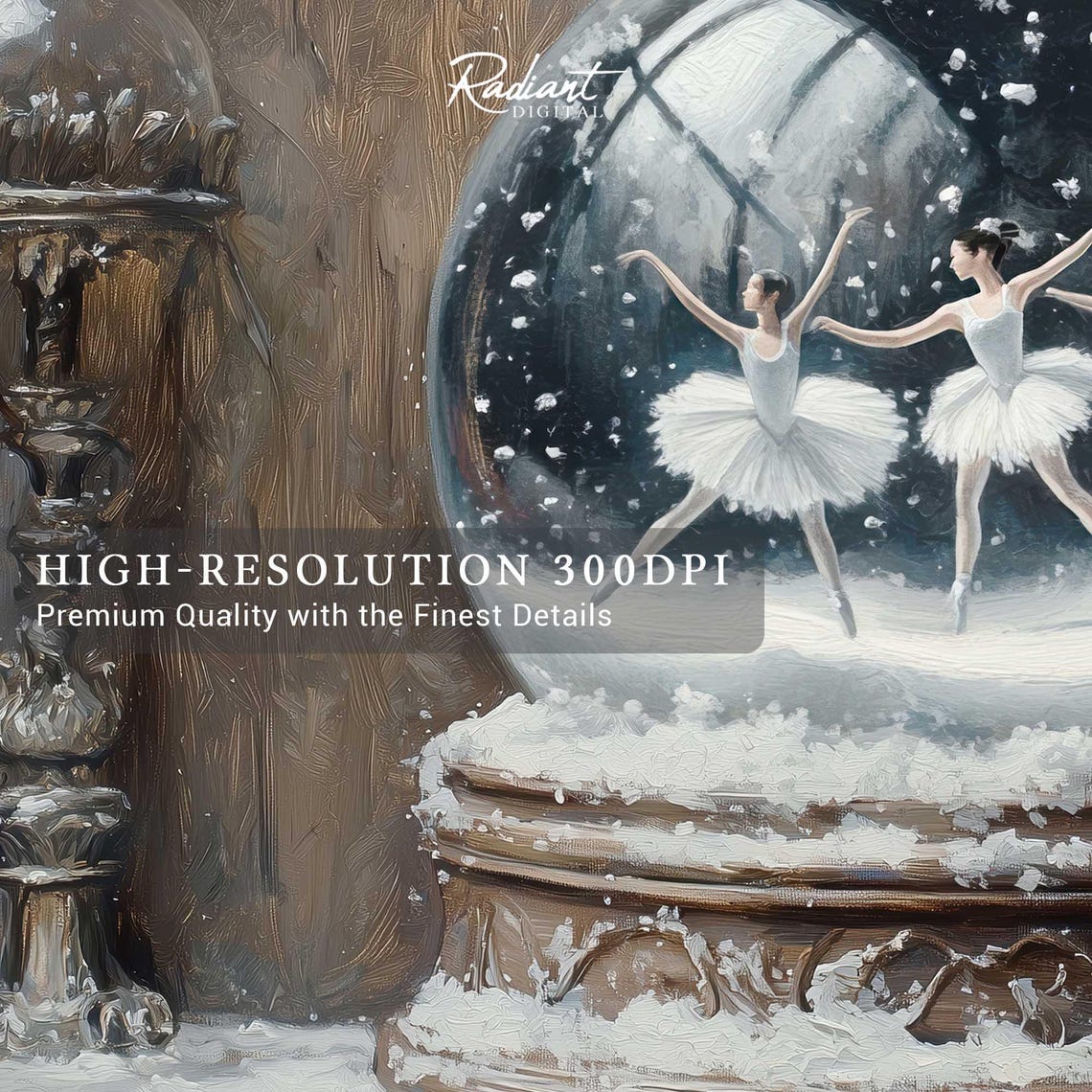 Ballet Snow Globe Winter Ballerina Dancers Christmas Wall Art - Image 4
