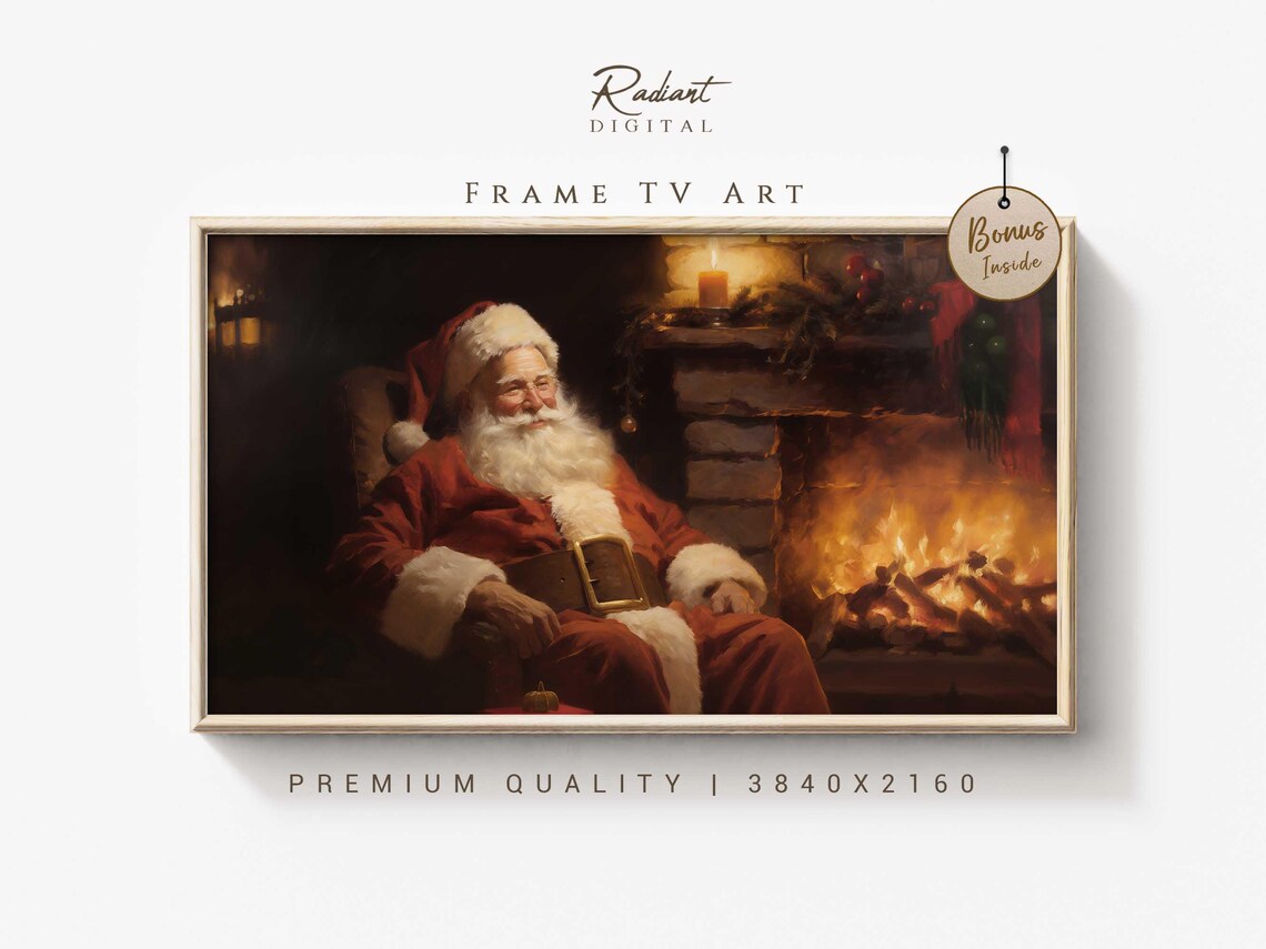 Santa Claus Resting By Cozy Fireplace Christmas Eve Wall Art