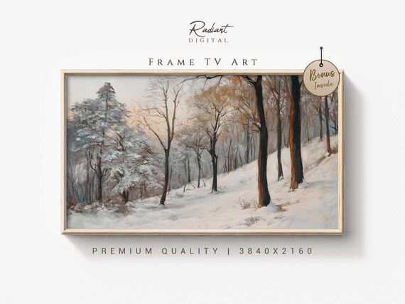 Snowy Forest Bare Trees Sunset Glow Peaceful Winter Wall Art