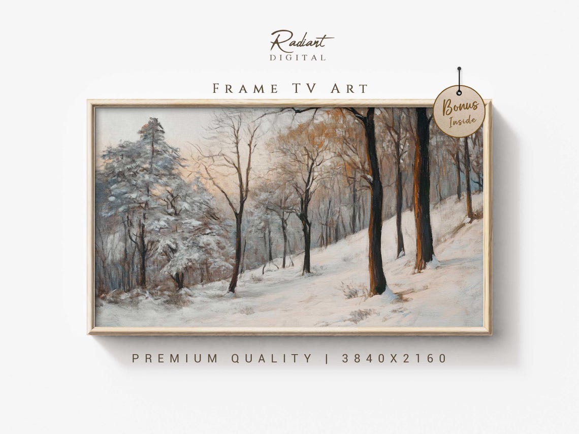 Snowy Forest Bare Trees Sunset Glow Peaceful Winter Wall Art