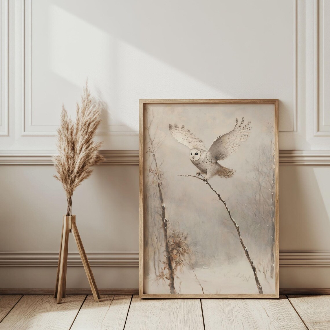 Barn Owl Landing on Snowy Branch Winter Wildlife Watercolor Poster - Image 4