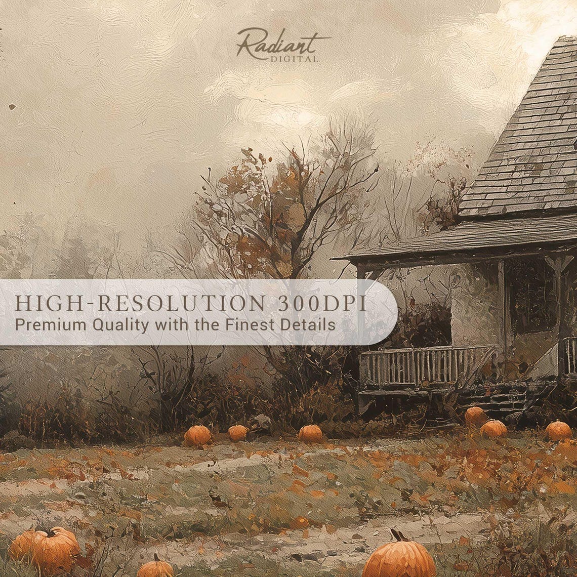 Country Farmhouse Pumpkin Harvest Autumn Landscape Art Poster - Image 4