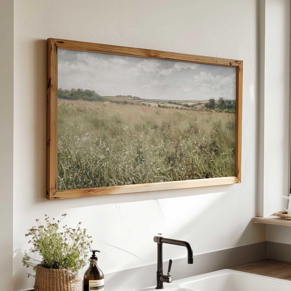 Wildflower Meadow Spring Pastoral Hills Landscape Oil Painting Poster - Image 3