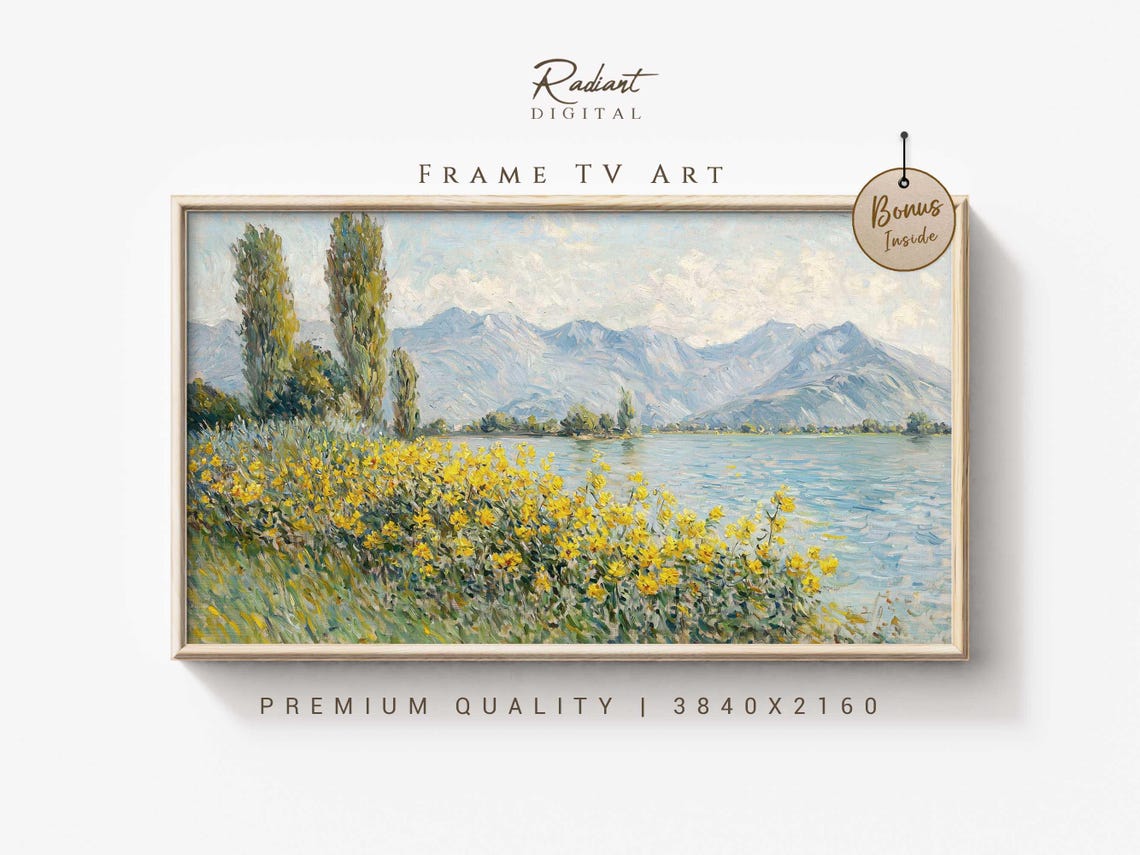 Sunny Lakeside Yellow Flowers Mountain Meadow Summer Wall Art