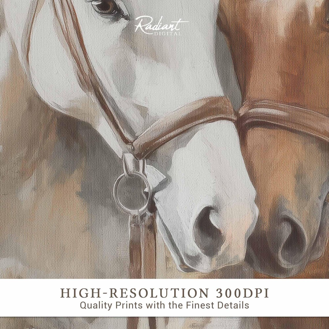 Two Gentle Horses Nuzzling Soft Watercolor Horse Portrait Poster - Image 3