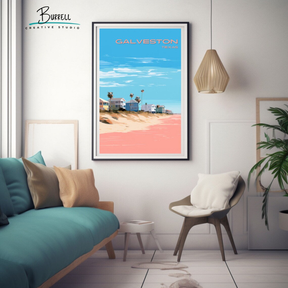 Galveston Texas Beach Houses Seaside Morning Coastal Travel Poster - Image 2