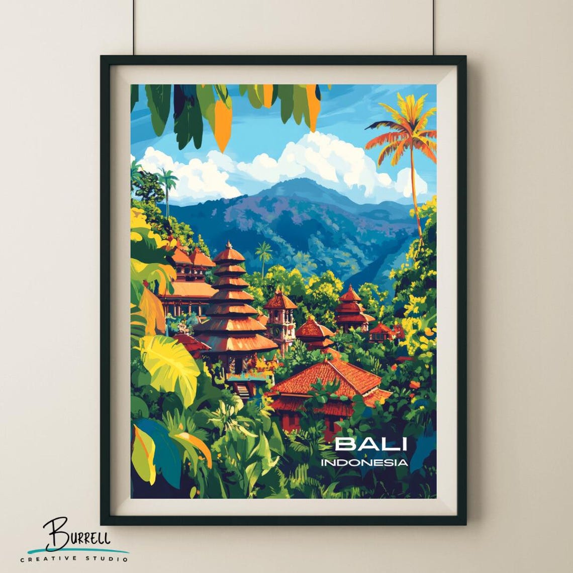 Bali Indonesia Jungle Temple Tiered Roofs Mountain View Poster