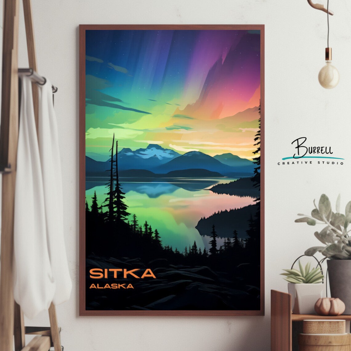 Sitka Alaska Northern Lights Fjord Spruce Silhouette Sky Poster - Image 4