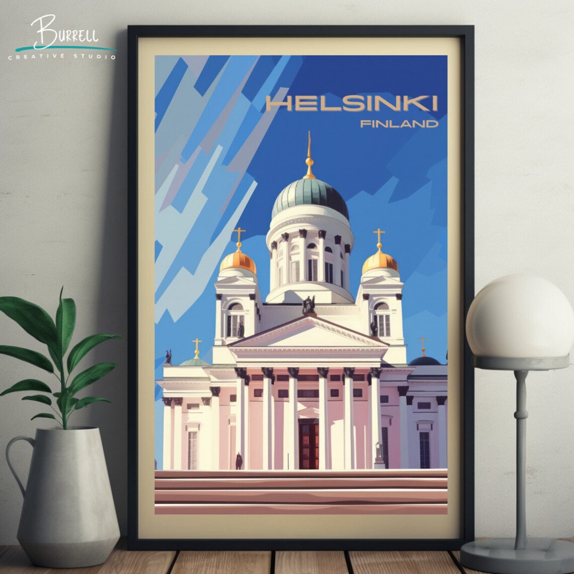 Helsinki Finland Cathedral White Dome Nordic Retro Travel Poster - Image 3