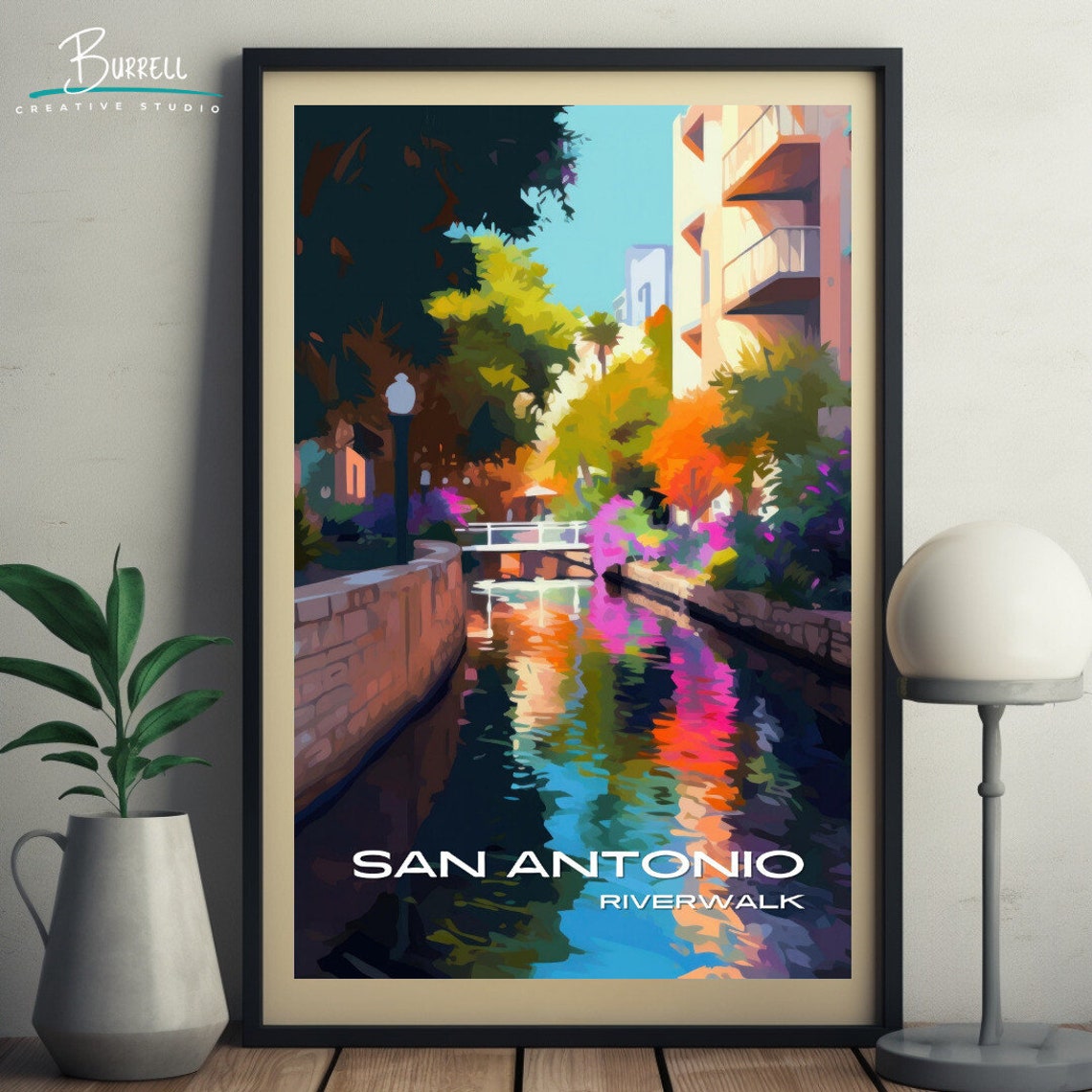 San Antonio Texas Riverwalk Canal Colorful Reflections Poster - Image 5