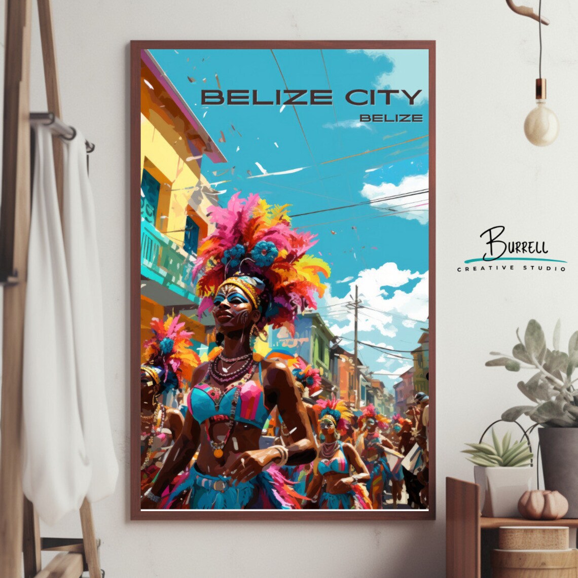 Belize City Carnival Feather Headdress Street Parade Festival Poster - Image 4