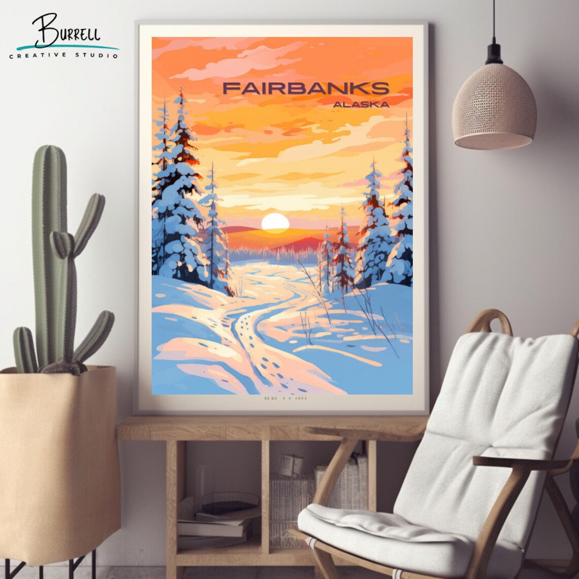Fairbanks Alaska Snowy Forest Trail Sunrise Footprints Poster - Image 2