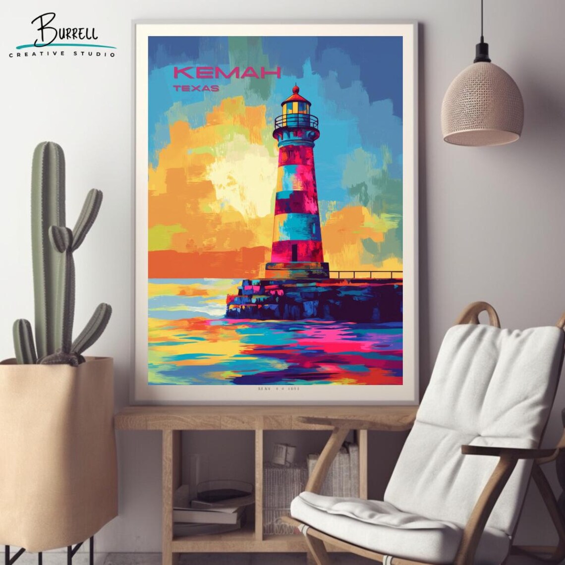Kemah Texas Lighthouse Bold Sunset Over the Galveston Bay Poster - Image 2