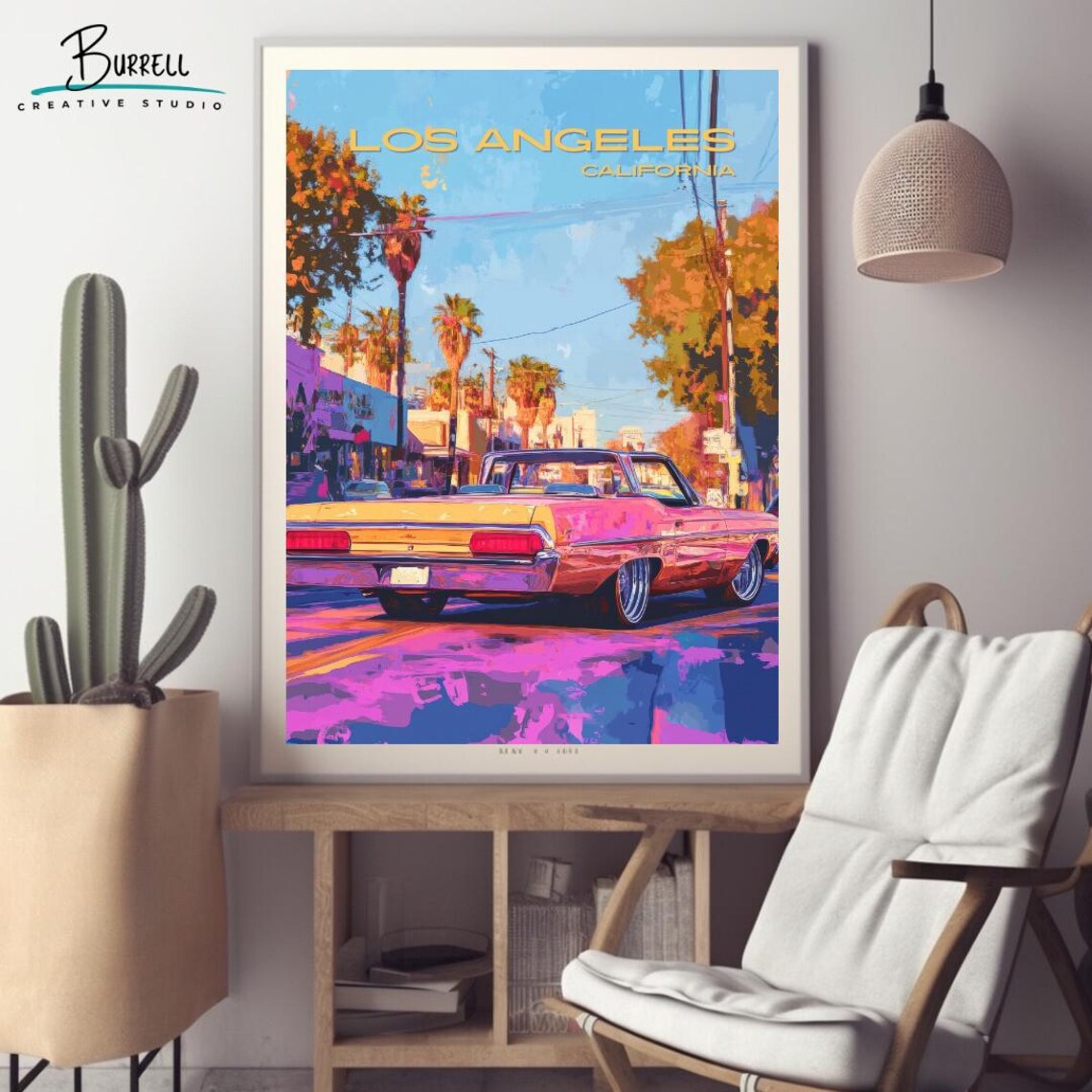 Los Angeles California Vintage Car Palm Street Classic Travel Poster - Image 2