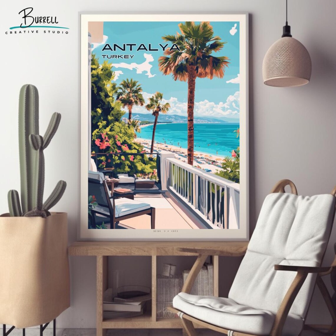 Antalya Turkey Lara Beach Sunny Palm Terrace Sea View Poster - Image 2