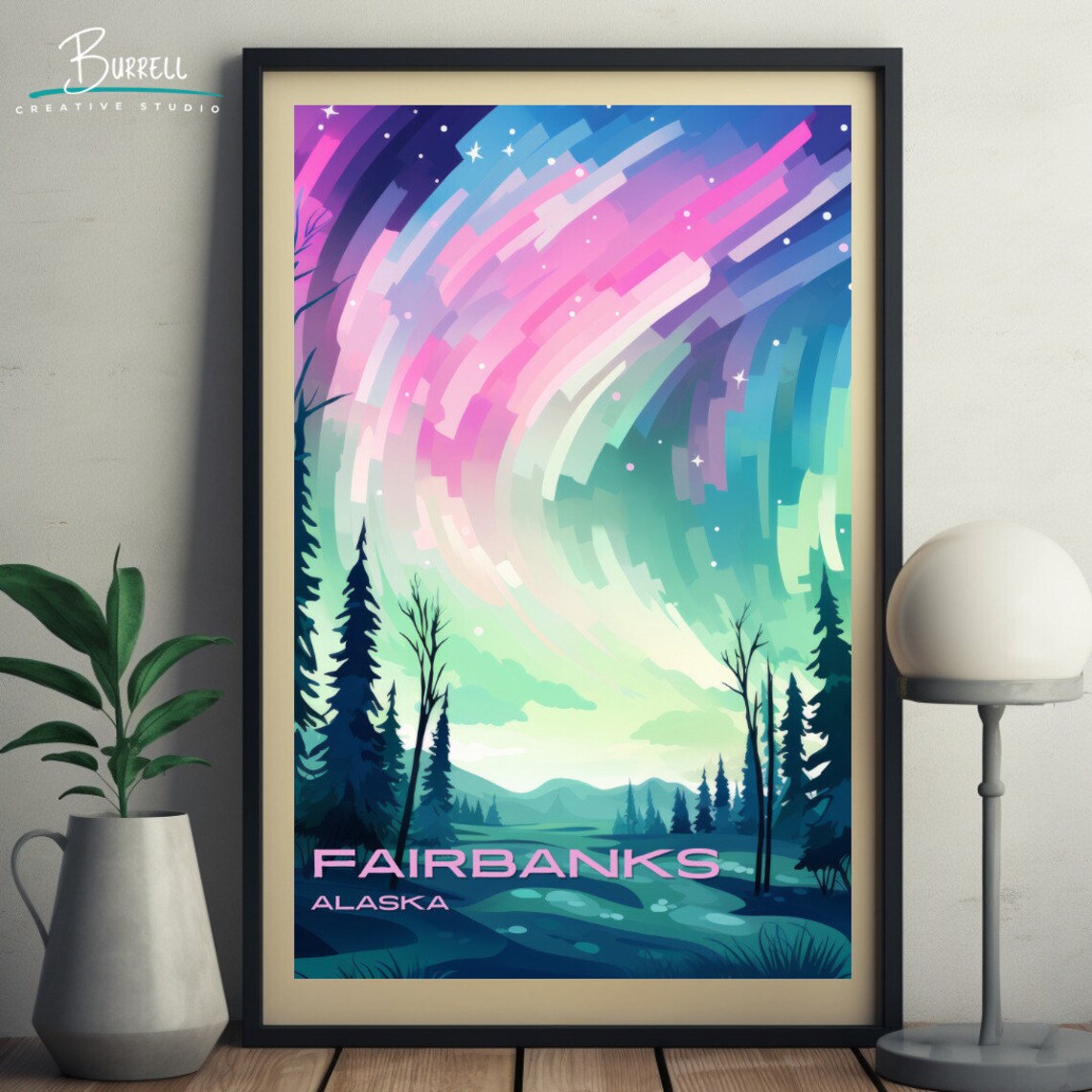 Fairbanks Alaska Northern Lights Travel Poster - Image 4