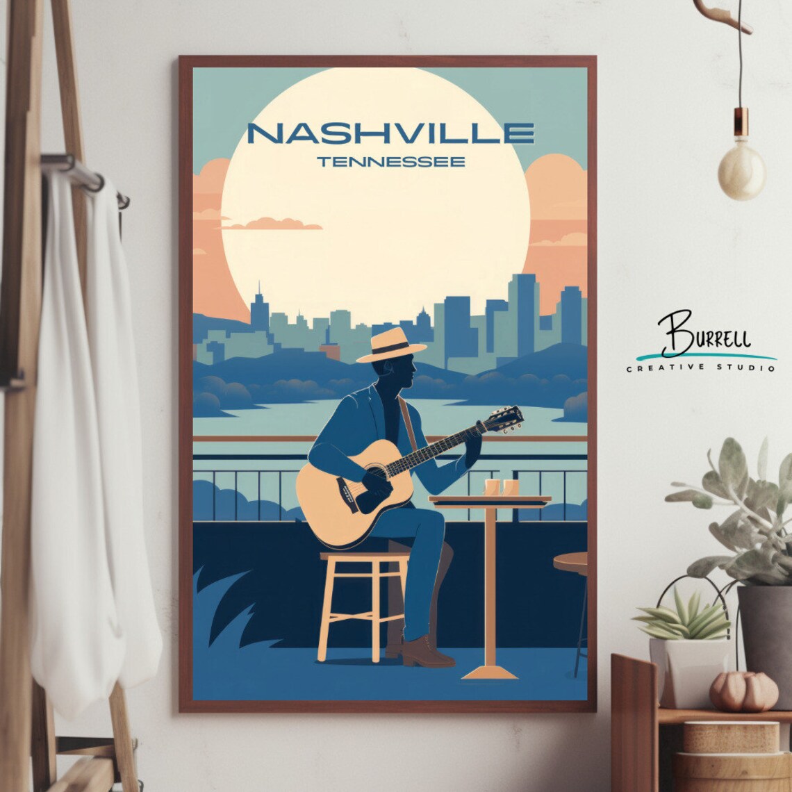 Nashville Tennessee Country Guitar Musician Skyline Travel Poster - Image 4