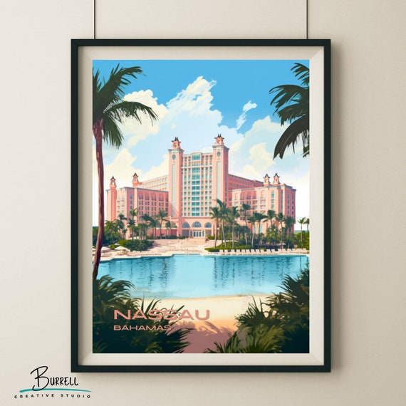 Nassau Bahamas Atlantis Paradise Island Resort Travel Poster Wall Art Poster Print