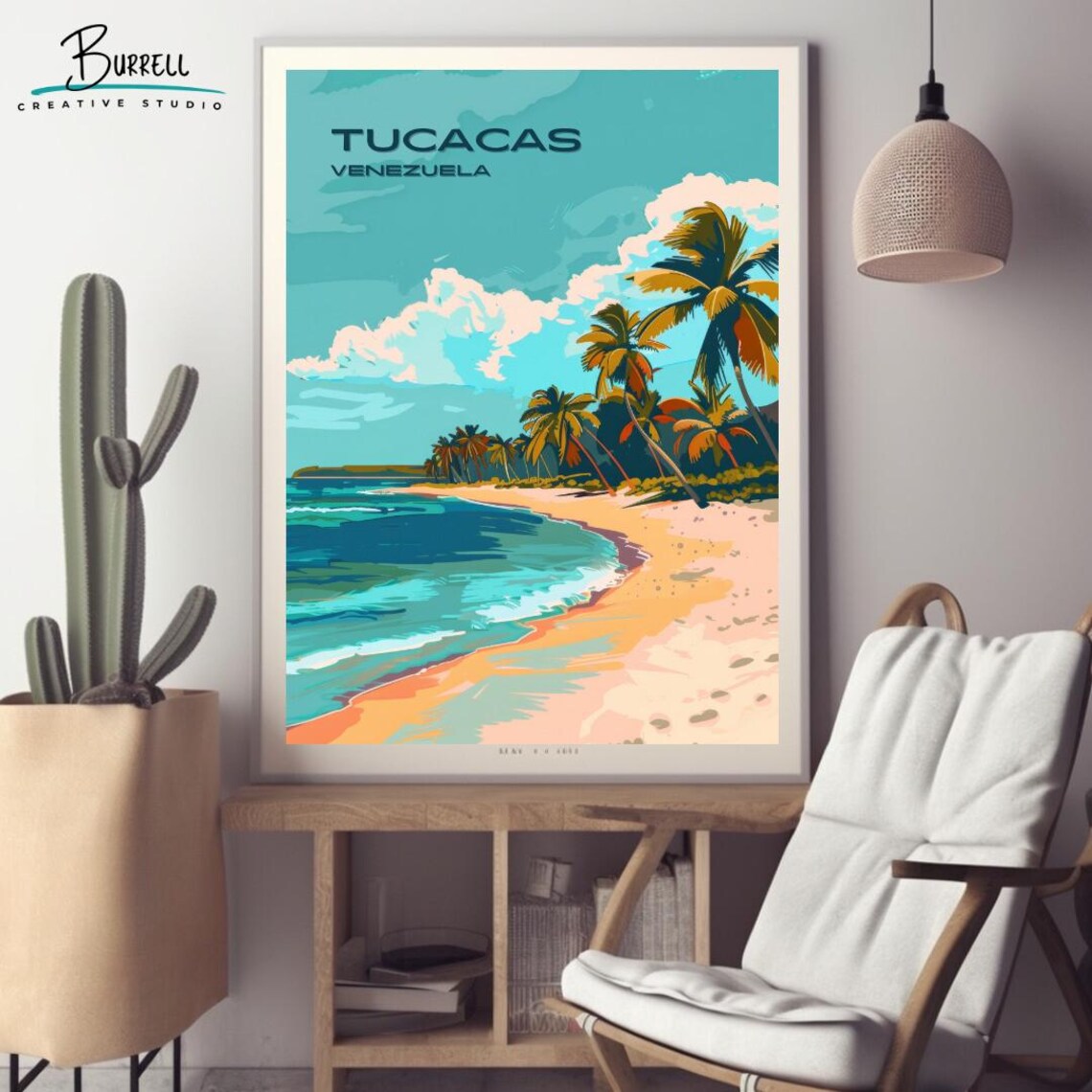 Tucacas Venezuela Beach Palms Turquoise Water Tropical Travel Poster - Image 2