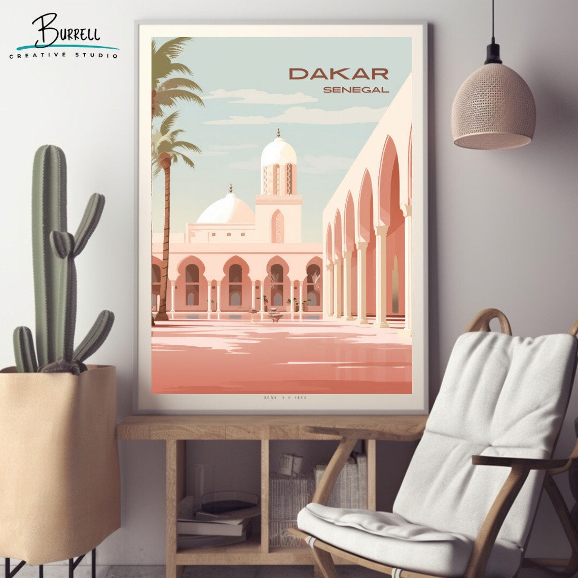 Dakar Senegal Grand Mosque Courtyard Arches Pink Sunset Poster - Image 2