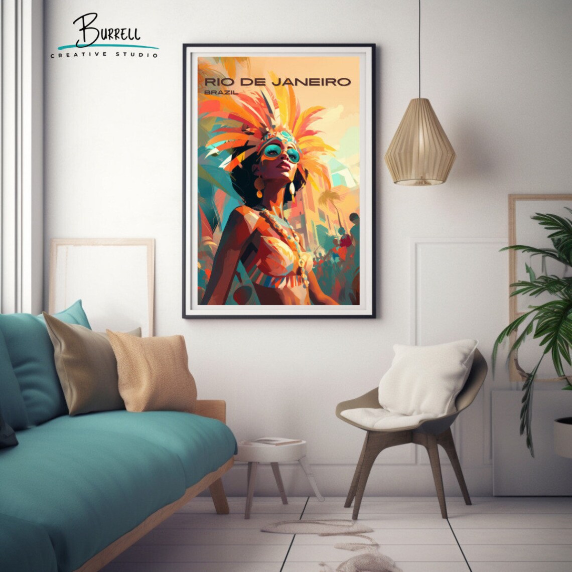 Rio de Janeiro Brazil Carnival Dancer Feathers Festival Travel Poster - Image 3
