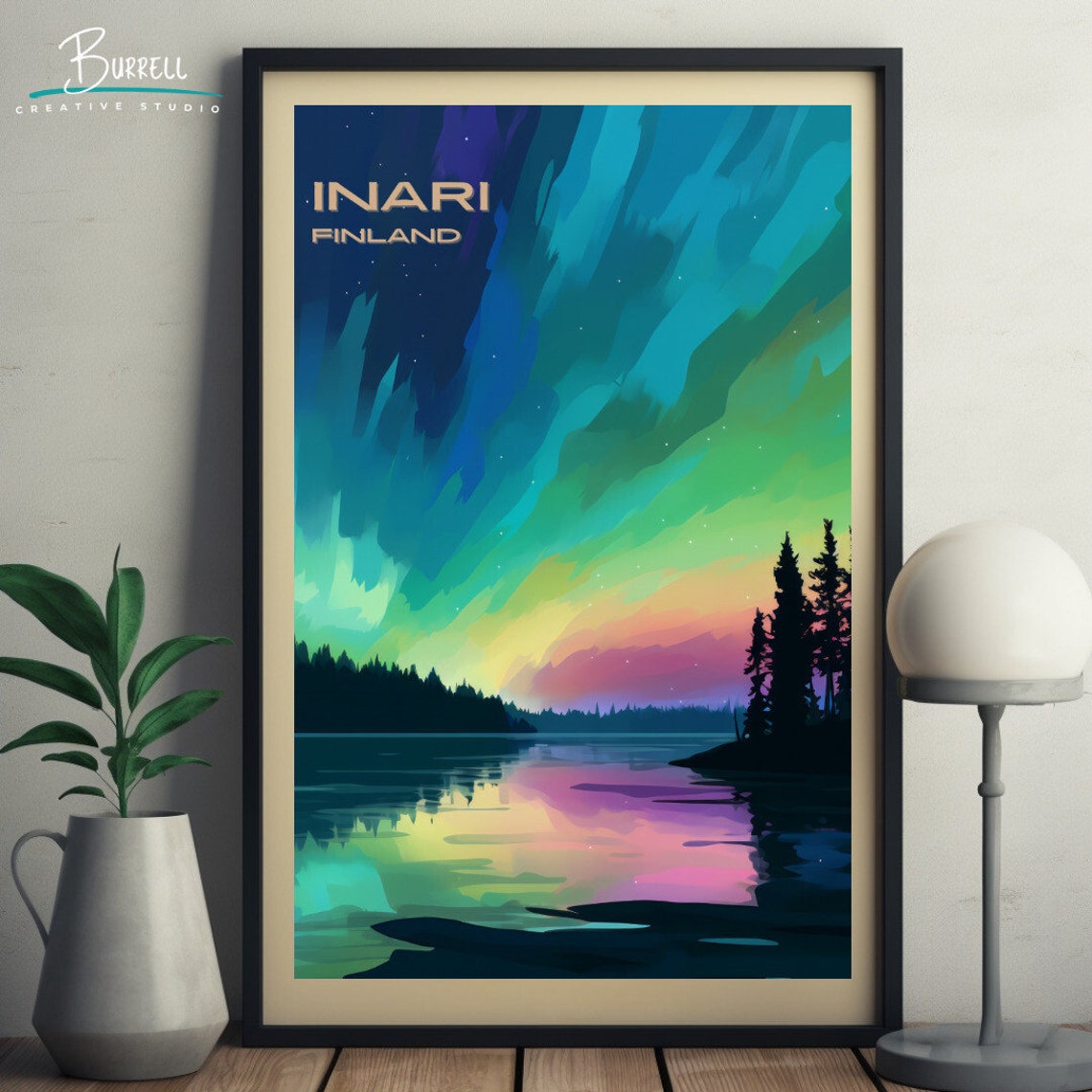 Inari Finland Northern Lights Over Lake Pine Silhouette Poster - Image 5