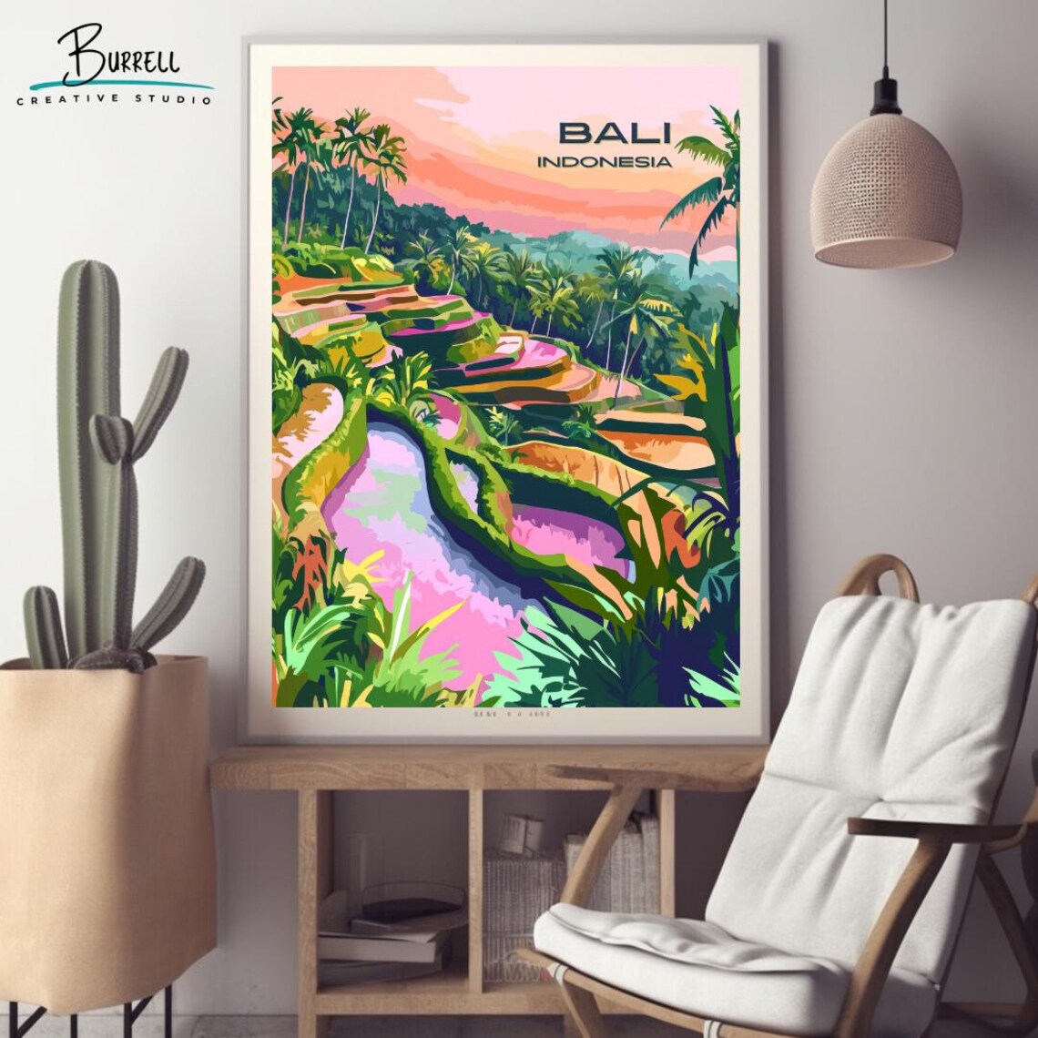 Bali Indonesia Tegalalang Rice Terraces Jungle Valley Sunset Poster - Image 2
