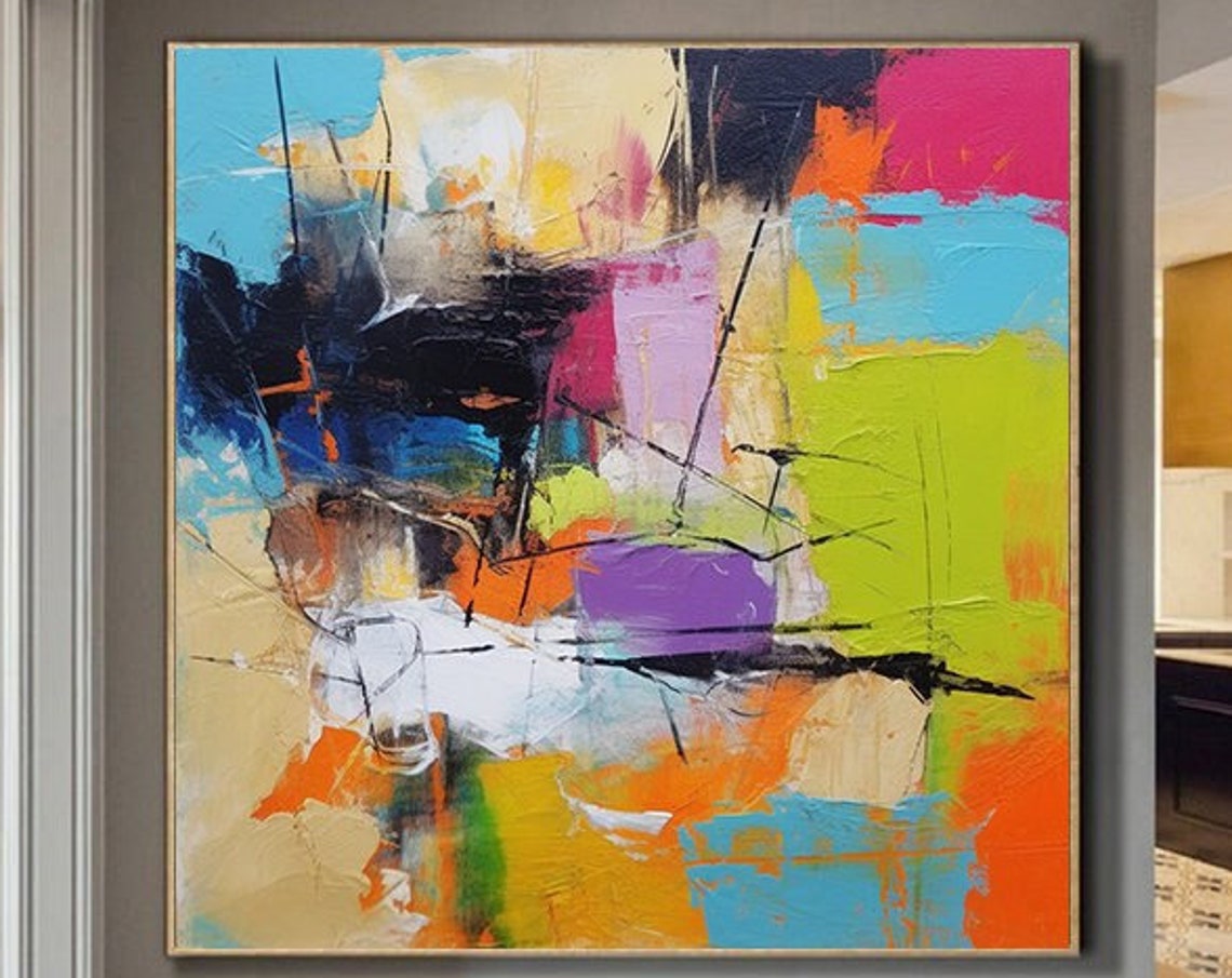 Electric Multicolor Neon Abstract Block Painting Wall Poster