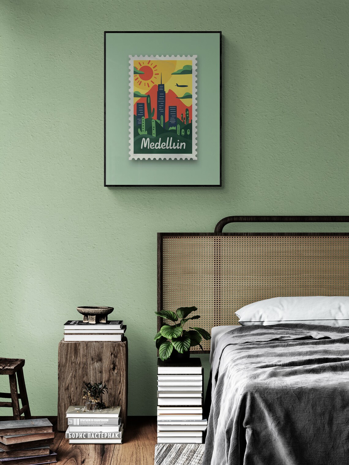 Medellin Colombia Desert Skyline Sunset Vintage Travel Stamp Poster - Image 4