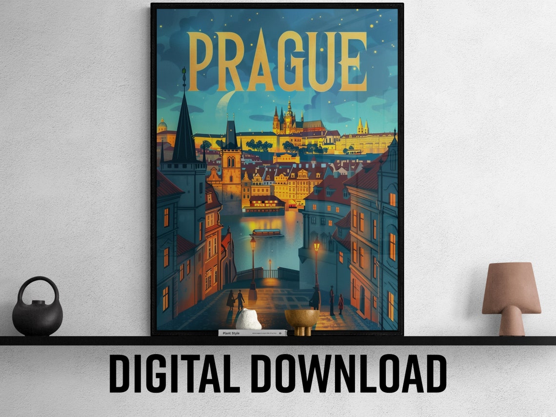 Prague Magical Moonlit Old Town Castle Night Fairytale Travel Poster