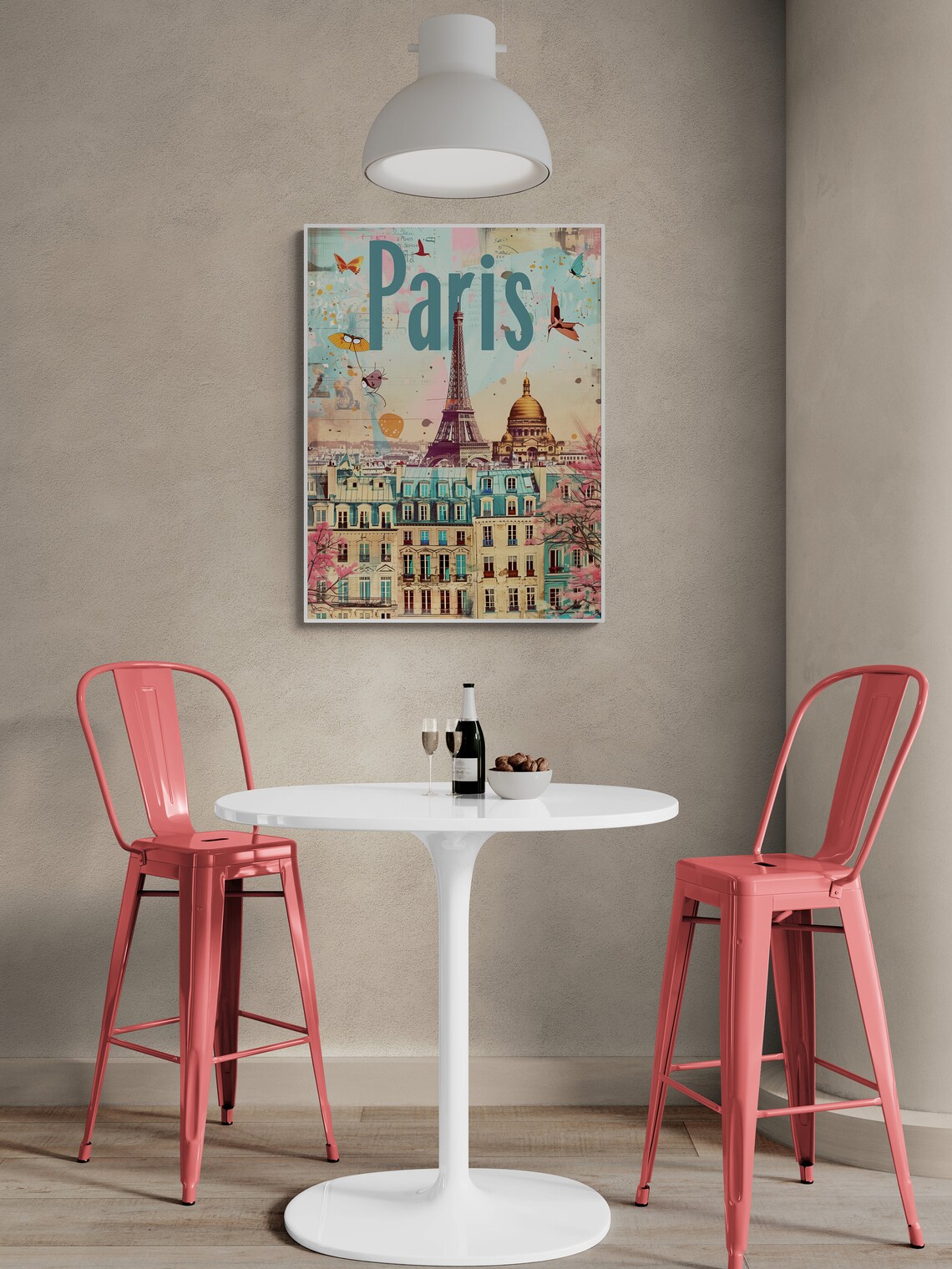 Paris Eiffel Tower Butterfly Collage Teal Vintage France Travel Poster - Image 5