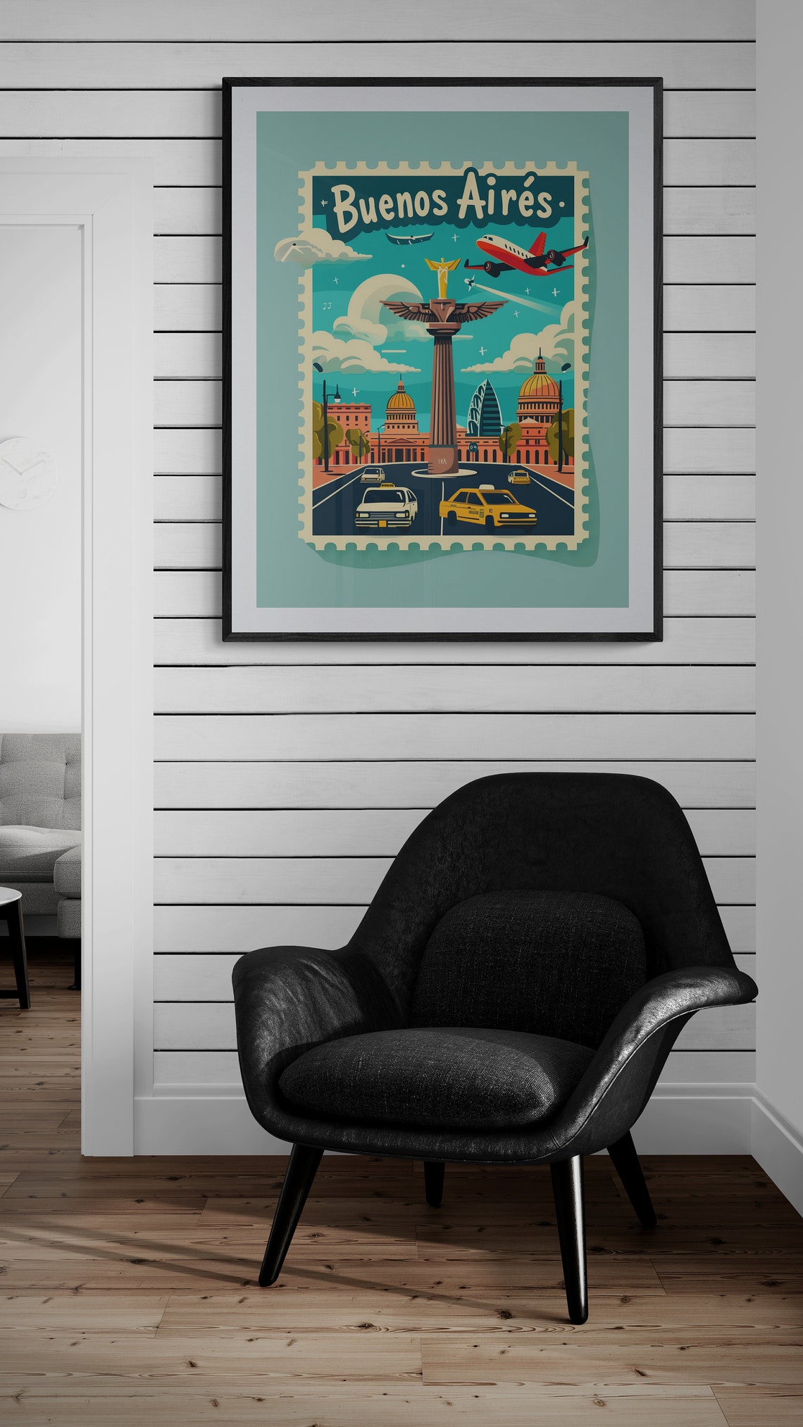 Buenos Aires Monument Taxis Avenue Vintage Travel Stamp Poster - Image 4